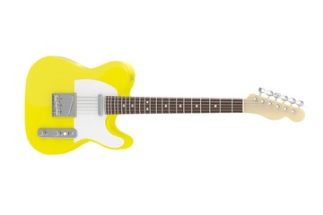 Fototapeta na wymiar Isolated yellow electric guitar on white background. Concert and studio equipment. Musical instrument. Rock, blues style. 3D rendering.