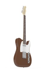 Fototapeta premium Isolated brown electric guitar on white background. Musical instrument for rock, blues, metal songs. 3D rendering.