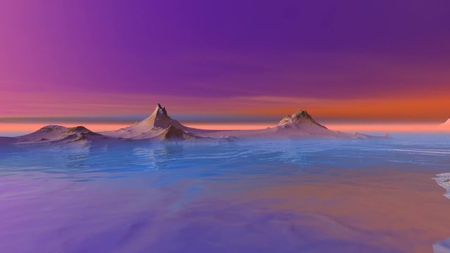 Iceberg, a polar landscape, blue waters, snowy mountains, is a beautiful animation.