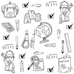 Doodle of hand draw school tools