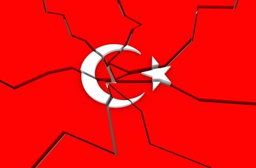 Image relative to politic situation in Turkey. Broken national flag. 3d rendering