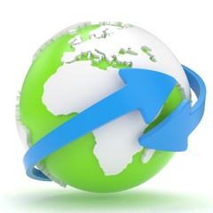 Arrows and Earth globe. 3d render