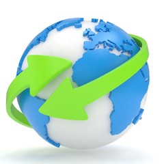 Naklejka premium Arrows and Earth globe. 3d render