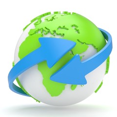 Arrows and Earth globe. 3d render