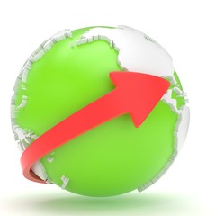 Arrows and Earth globe. 3d render