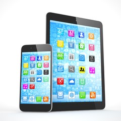 Tablet and smartphone on a white. 3d rendering.
