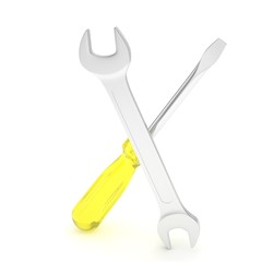3D Illustration Wrench and screwdriver, service concept