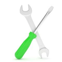 3D Illustration Wrench and screwdriver, service concept
