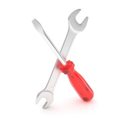 3D Illustration Wrench and screwdriver, service concept