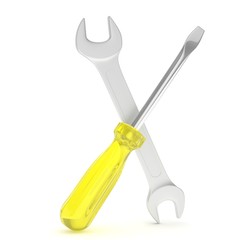 3D Illustration Wrench and screwdriver, service concept