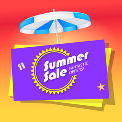 Summer sale banner with umbrella