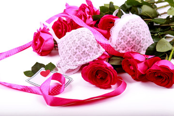 Pink brassiere isolated on a white background