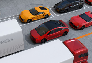 Fototapeta premium Traffic jam in the street. 3D rendering image.
