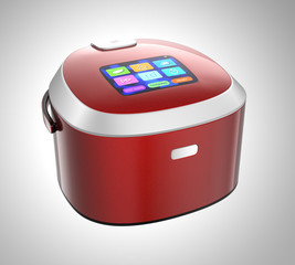 Rice cook with touch screen which can control rice cooking mode. 3D rendering image with clipping path.