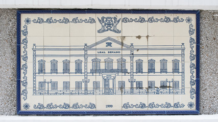 Art drawing on ceramic wall inside of Civic and Municipal Affairs Bureau (IACM) - Leal Senado in 1999 A.D.