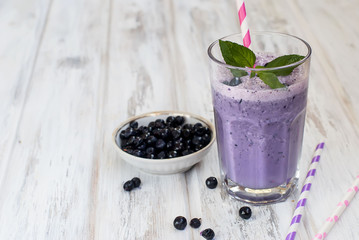 Fototapeta na wymiar Milk shake with blueberries