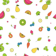 Bright seamless pattern with fruits and vegetables
