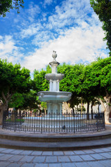 Fototapeta na wymiar fountain on central square Plaza del Adelanto of La Laguna, Tenerife island, Canarias Spain