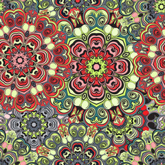 Seamless pattern in oriental style, colored wrapping-paper with mandalas ornament. Floral design or turkish, arabic, indian, chinese style wallpaper.