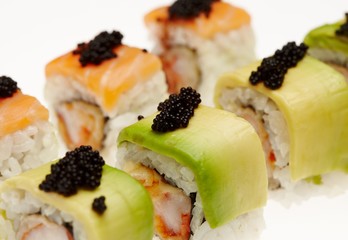 Delicious sushi isolated on white background.