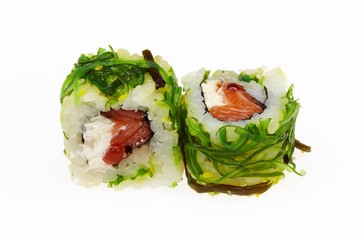 Delicious sushi isolated on white background.