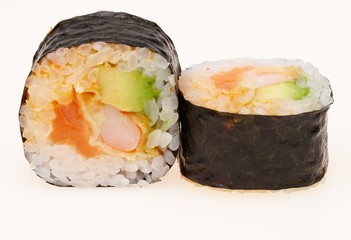 Delicious sushi isolated on white background.