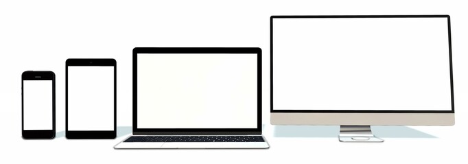 realistic Monitor laptop tablet and phone set - isolated on white