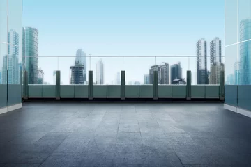 Photo sur Plexiglas construction de la ville Balcon sur le toit avec fond de paysage urbain