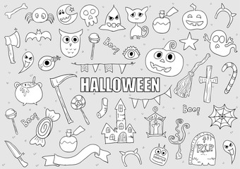 Halloween Drawings Vector Set of Design Elements. doodles elemen