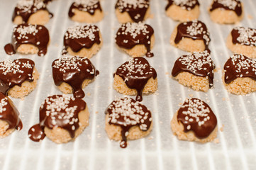 Homemade cookies with sesame seeds, chocolate