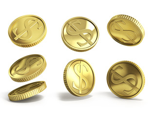 gold coins with dollar sign 3d illustration on a white backgroun