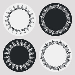Set of silhouette round frames with floral elements. Design element for  logo, banners, labels, prints, posters, web, presentation, invitations, weddings, greeting cards, albums. Vector clip art.