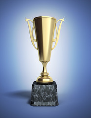 gold trophy cup 3d illustration on gradient background