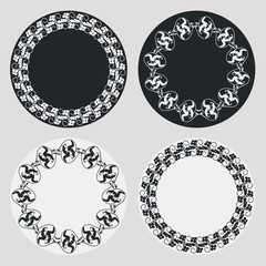 Set of silhouette round frames with floral elements. Design element for  logo, banners, labels, prints, posters, web, presentation, invitations, weddings, greeting cards, albums. Vector clip art.