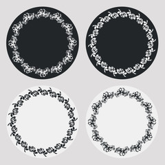 Set of silhouette round frames with floral elements. Design element for  logo, banners, labels, prints, posters, web, presentation, invitations, weddings, greeting cards, albums. Vector clip art.