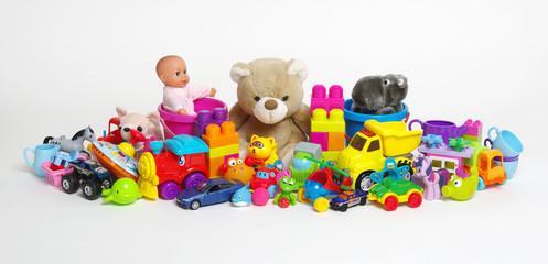 Toys on a white