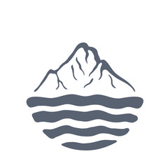Mountain range over a lake, sea or ocean, outdoor logo vector illustration.