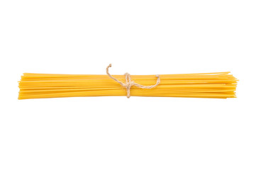 Spaghetti tied with thread isolated on white