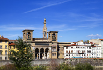 Italy. Florence. The ancient building of national library on Arno River Embankment..