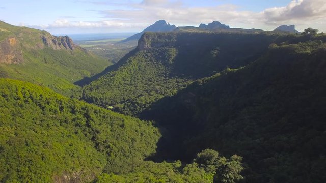 4K UHD Top down aerial video of Tamarin Falls Waterfall (Seven Cascades) - Mauritius, Curepipe, near Black River Gorge National Park