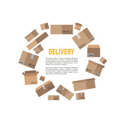 Delivery vector background with flat carton boxes.