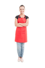 Happy hypermarket seller with confident attitude