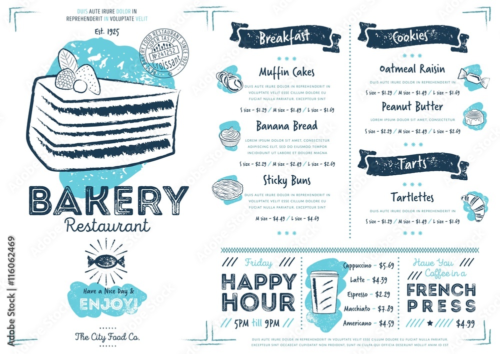 Wall mural Restaurant bakery cafe menu template flyer vintage design vector illustration