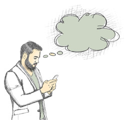 Handsome young man busy on mobile