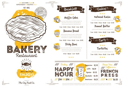 Restaurant bakery cafe menu template flyer vintage design vector illustration