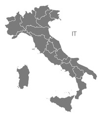 Italy Map with regions grey