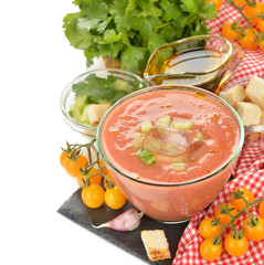 Soup gazpacho with yellow tomatoes