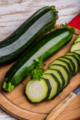 Young zucchini on the cutting board