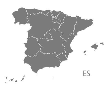 Spain Map with provinces grey