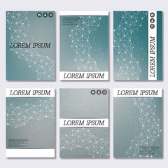 Fototapeta na wymiar Vector brochure template, flyer, cover magazine in A4 size. Structure molecule of DNA and neurons. Abstract background
